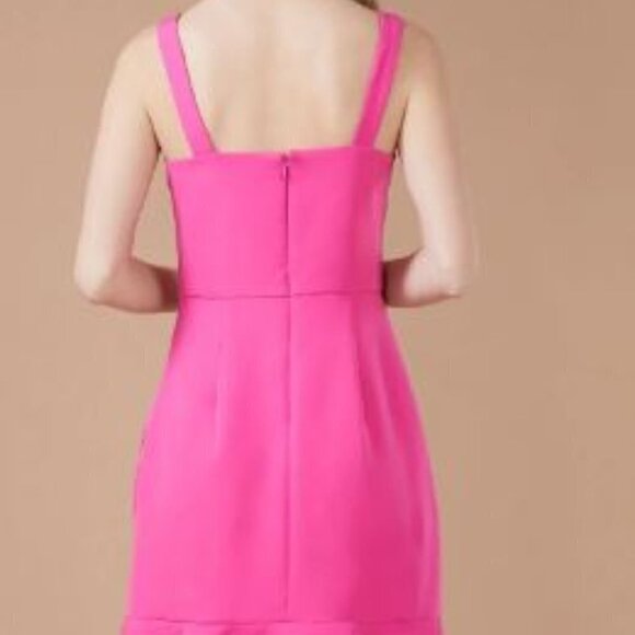 BCBGeneration New Size 16 Fuchsia Pink Square Neck Tulip Ruffle Hem Mini Dress - Picture 3 of 4